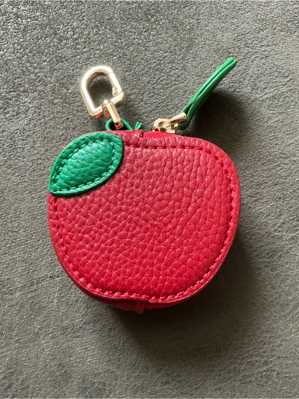 Red Apple Coin Purse,Keychain, or  Bag Charm with Green Leaf Accent